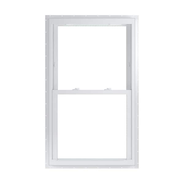 American Craftsman 31.75 in. x 54 in. 70 Series White Double Hung Low-E Argon PS Glass Vinyl Fin No J Window, Screen Incl