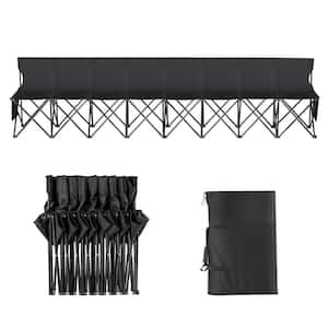 8 Seats Portable Folding Bench, Foldable Sideline Bench with Backrest and Carry Bag, Outdoor Sports and Camping, Black