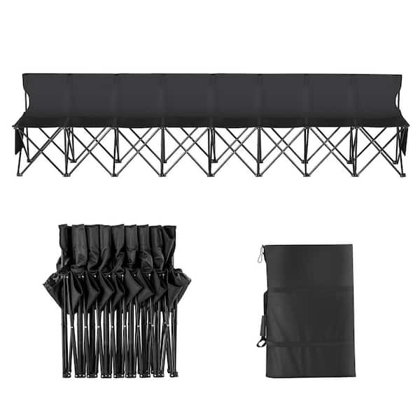 SVOPES 8 Seats Portable Folding Bench, Foldable Sideline Bench with Backrest and Carry Bag, Outdoor Sports and Camping, Black