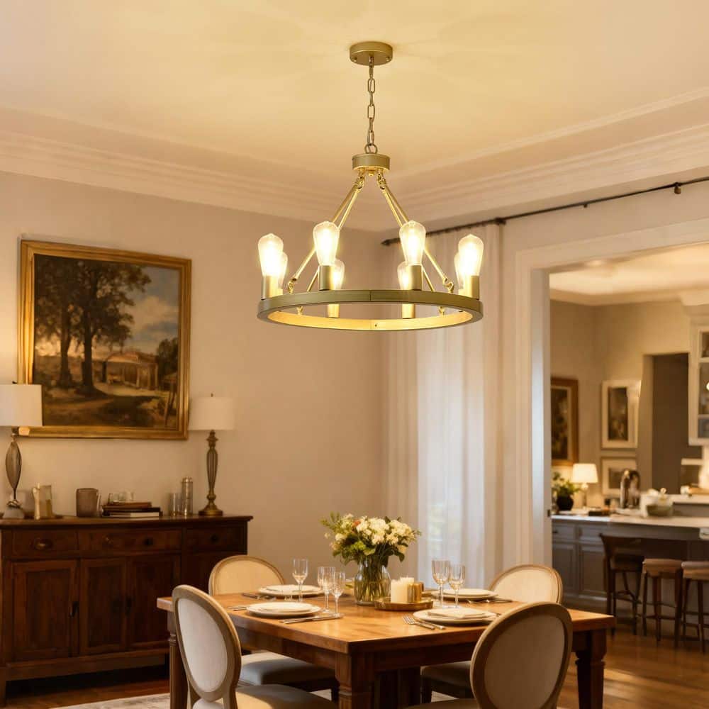 8-Light Gold Wagon Wheel Chandelier Fixture with E26 Sockets, Modern Round Ceiling Light for Dining Room(No Bulbs) price history on PriceWatchPro