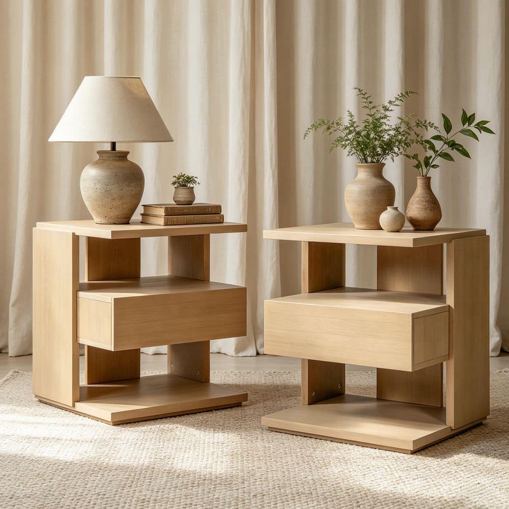 Elias Brown 23.5 in. H Nightstands with Storage Drawer, Natural, (Set of 2) price history on PriceWatchPro