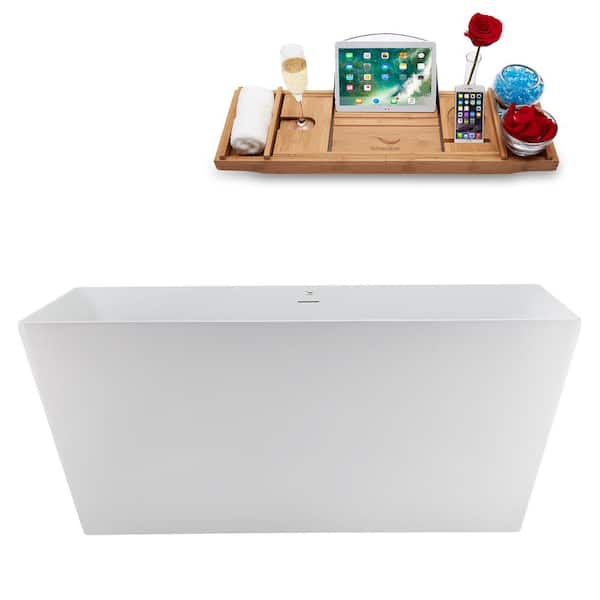 Streamline 59 in. x 30 in. Acrylic Freestanding Soaking Bathtub in Glossy White With Matte Oil Rubbed Bronze Drain