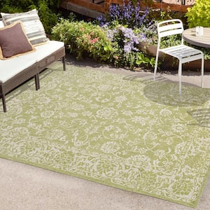 Tela Bohemian Textured Weave Floral Green/Cream 8 ft. x 10 ft. Indoor/Outdoor Area Rug