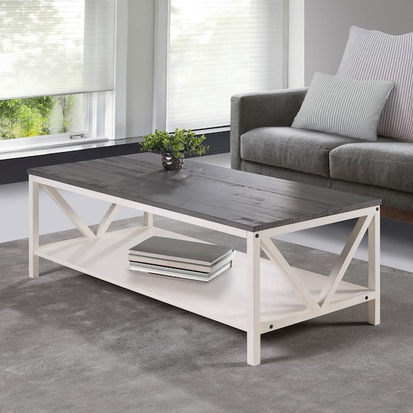 Walker Edison Furniture Company 48 in. Gray/White Wash Rectangle Wood Top Coffee Table with Shelf