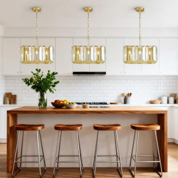 Home Lighting 17 in. 8-Light Gold Modern Rectangle Crystal Chandeliers Semi Flush Mount Ceiling Light Fixture