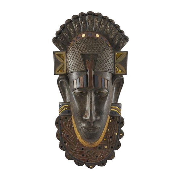 Litton Lane Polystone Brown Primitive African Mask Wall Decor