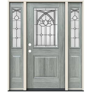 36 in. x 80 in. Right-Hand/Inswing 1/2 Lite Ardsley Decorative Glass Stone Steel Prehung Front Door with Sidelites
