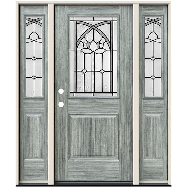 JELD-WEN 36 in. x 80 in. Right-Hand/Inswing 1/2 Lite Ardsley Decorative Glass Stone Steel Prehung Front Door with Sidelites