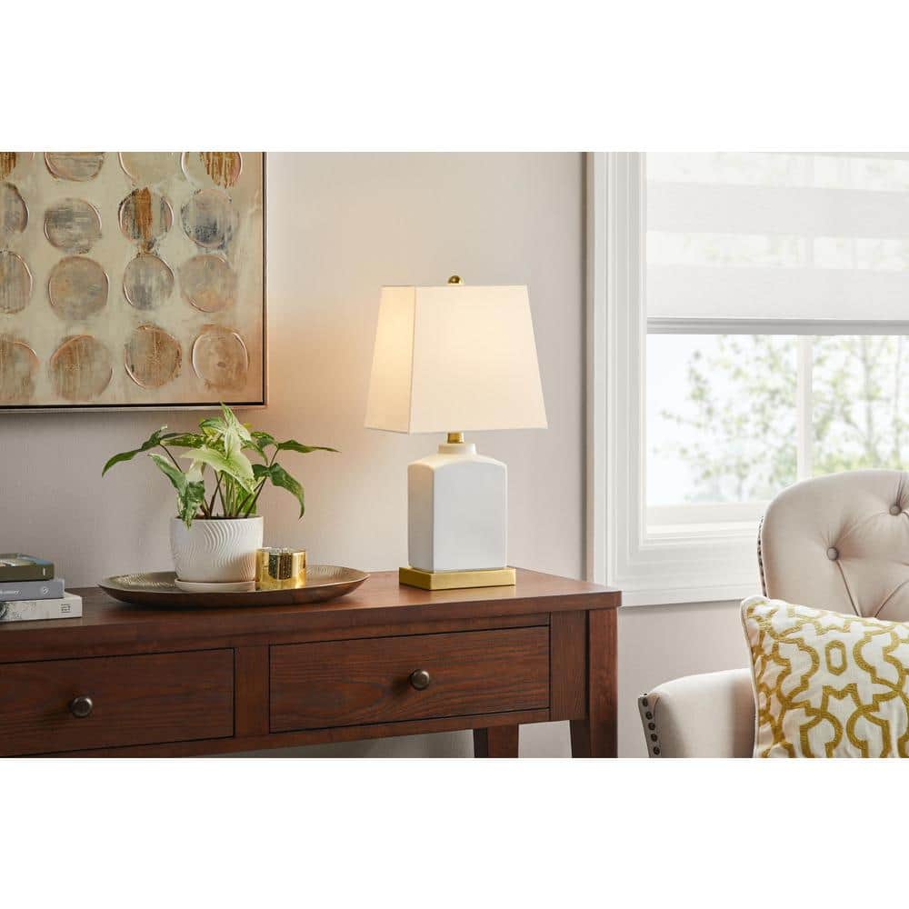 Oakman 18.5 in. Ceramic White Indoor Table Lamp with White Fabric Shade price history on PriceWatchPro