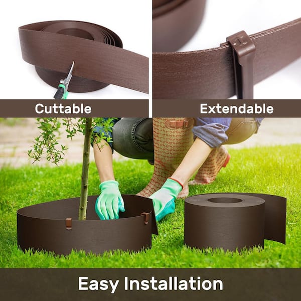 N/A 60FT Plastic Landscape Edging Coil Kit Brown 4 in. High