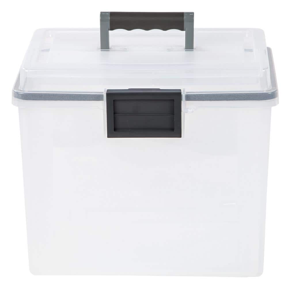 8.5-Gal. Snap Tight Plastic File Organizer Storage Box, Gray with Clear Lid  3 Pack