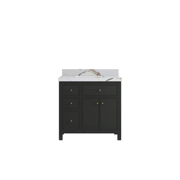 Willow Collections Sonoma 36 in. Single Sink Freestanding Black Top Bath Vanity with Calacatta Gold Quartz Top Unassembled