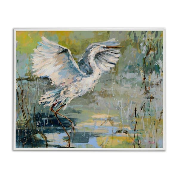 Radiant Crane at Pond by Dusza White Framed Animal Giclee Art Print 11 in. x 14 in.