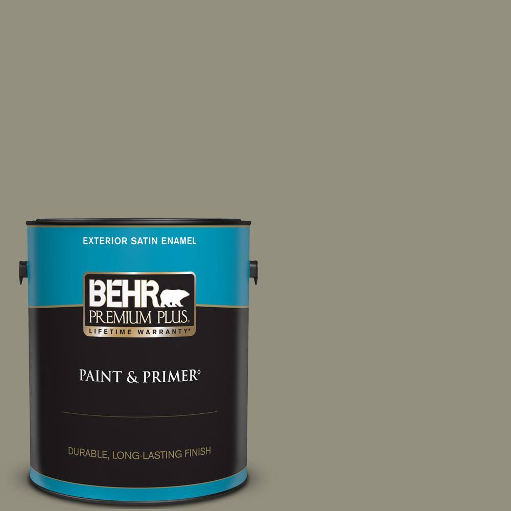 BEHR PREMIUM PLUS 1 gal. N3505 Muted Sage Satin Enamel Exterior Paint & Primer 934001 The
