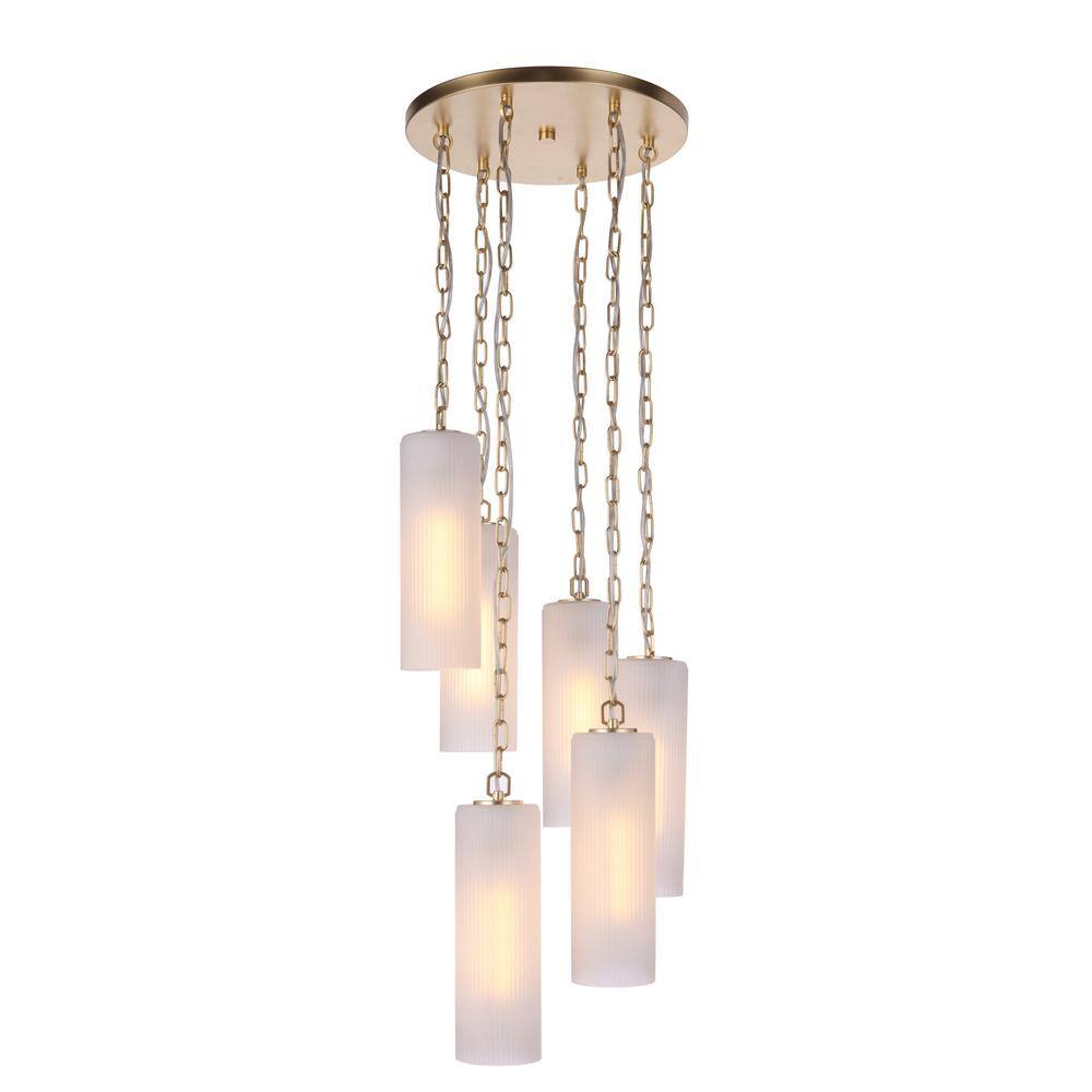 Sunset Gold 6-Light Pendant with Frosted Ribbed Glass Shades