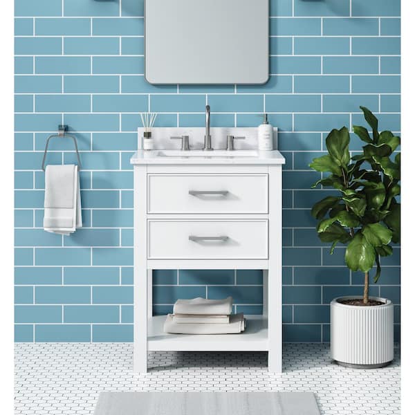 Brooks 25 in. Single Sink White Bath Vanity with Cala White Engineered Stone Top