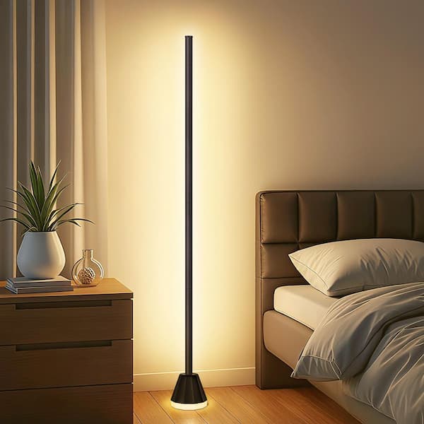 2-Pack 57- in. Modern Black Smart Floor Lamp Dimmable with Base Lighting Remote Bluetooth Control