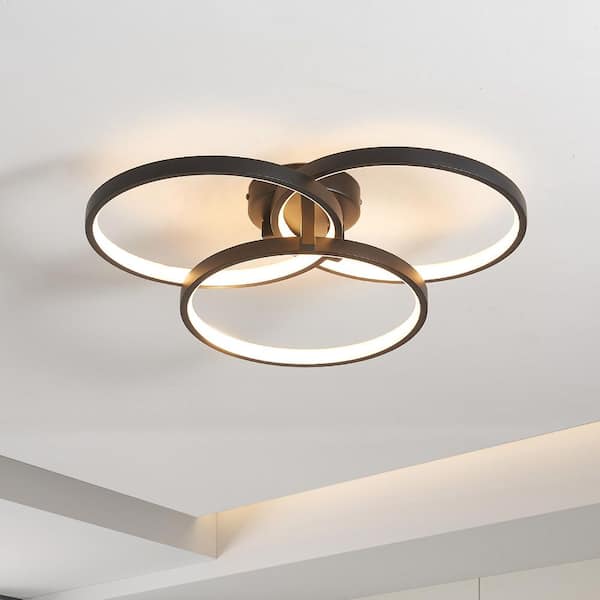 20 in. W Modern Black LED Ceiling Light, 3-Ring Flush Mount Fixture 3-Color Temperatures for Living Room Bedroom