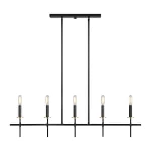 Oliver 5-Light Midnight Black Modern Minimalist Hanging Candlestick Linear Chandelier