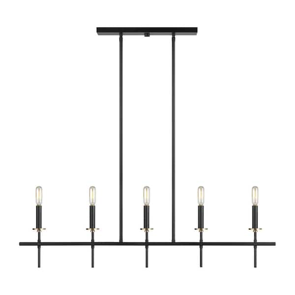 Generation Lighting Oliver 5-Light Midnight Black Modern Minimalist Hanging Candlestick Linear Chandelier