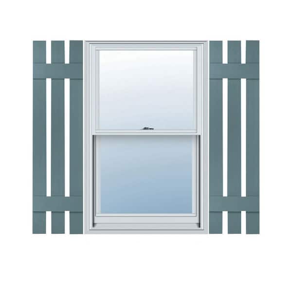 Ekena Millwork 12 in. x 39 in. Lifetime Vinyl Standard Three Board Spaced Board and Batten Shutters Pair Wedgewood Blue