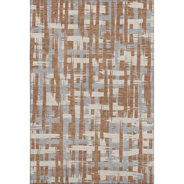 Mayfield Premium Machine Washable Abstract AMF1849 Paprika 5 ft. x 7 ft. 6 in. Area Rug