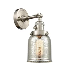 Bell 5 in. 1-Light Brushed Satin Nickel Wall Sconce with Silver Plated Mercury Glass Shade with On/Off Turn Switch