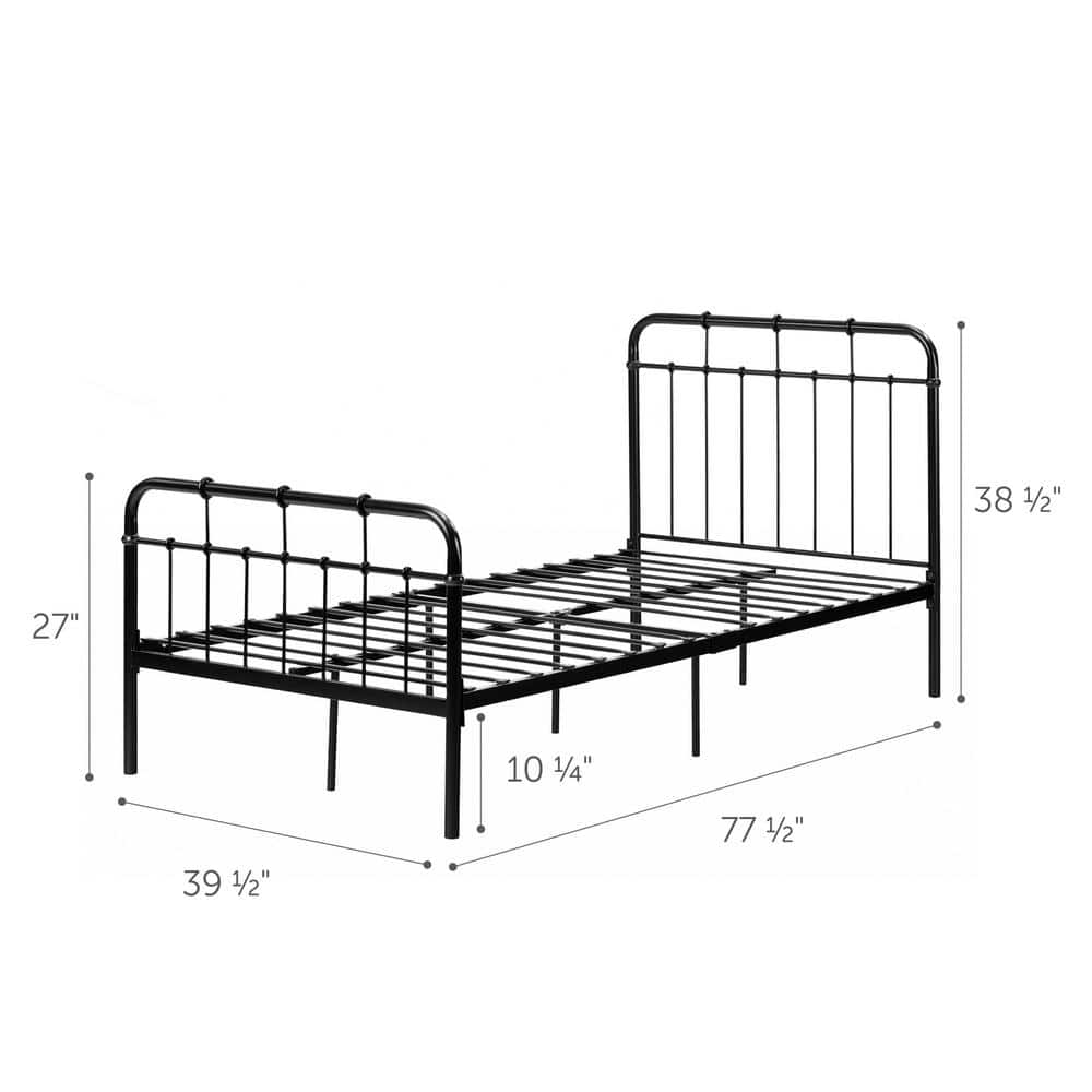 Vito Twin Black Metal Platform Bed with Headboard and Slats