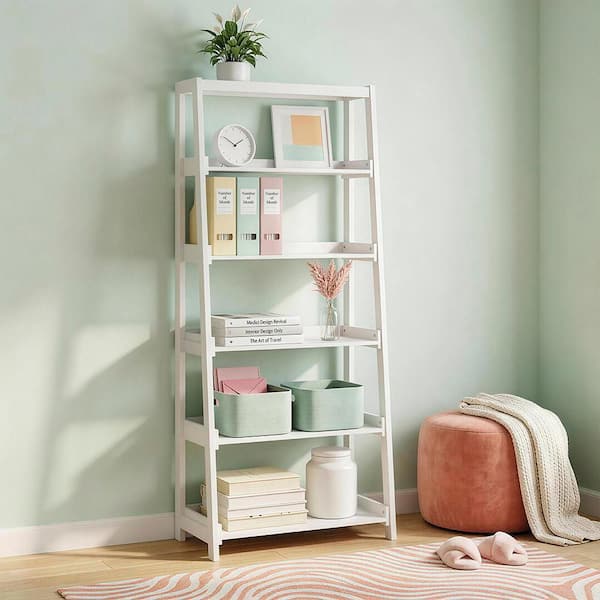 Eliza 67 in. Tall White Wood 5 Fixed Shelves Bookcase
