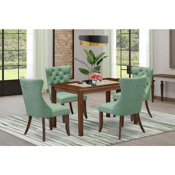 East West Furniture 5-Piece Antique Walnut Finish Solid Wood Top - Rectangular Dining Room Set - Seats 4