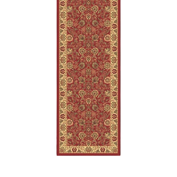 Homeline Non-Slip Rubberback 2 ft. x 23 ft. Oriental Indoor Dark Red Runner Rug