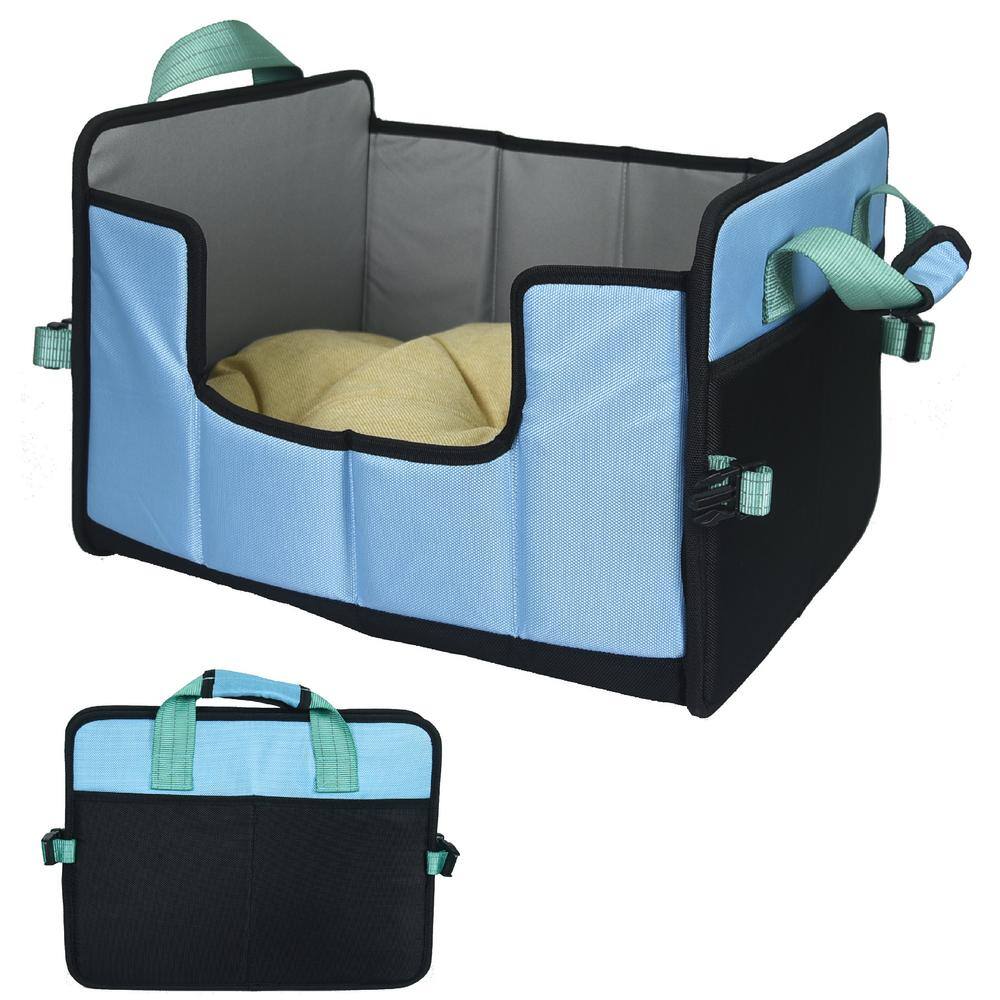Small Blue Folding Travel Pet Bed with Nylon Handle