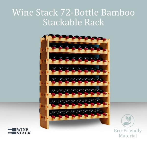 72-Bottle Light Wood 35.5 in.W Tabletop Bamboo Wine Rack Stackable Wine and Liquor Bottle Storage, No Tools Assembly