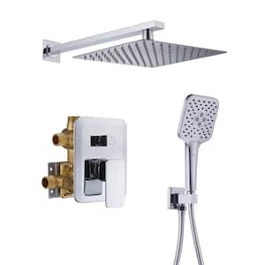 3-Spray Wall Mount Handheld Shower Head 1.8GPM 9.8in. Soft Rain Shower Head with Pressure Balanced Valve in Chrome