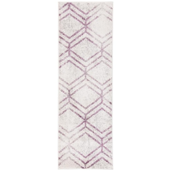 Adirondack 3 ft. x 14 ft. Ivory/Plum Distressed Diamond Runner Rug