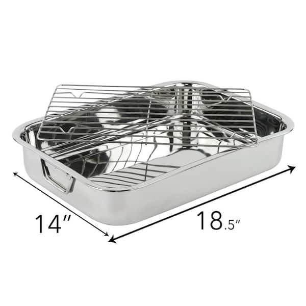OVENTE 13 in. x 9.38 in. Dishwasher-Safe Stainless Steel Roasting Pan with Wire  Rack and Handles CWR23131S - The Home Depot