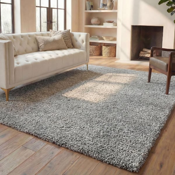 California Shag Silver 10 ft. x 13 ft. Solid Area Rug
