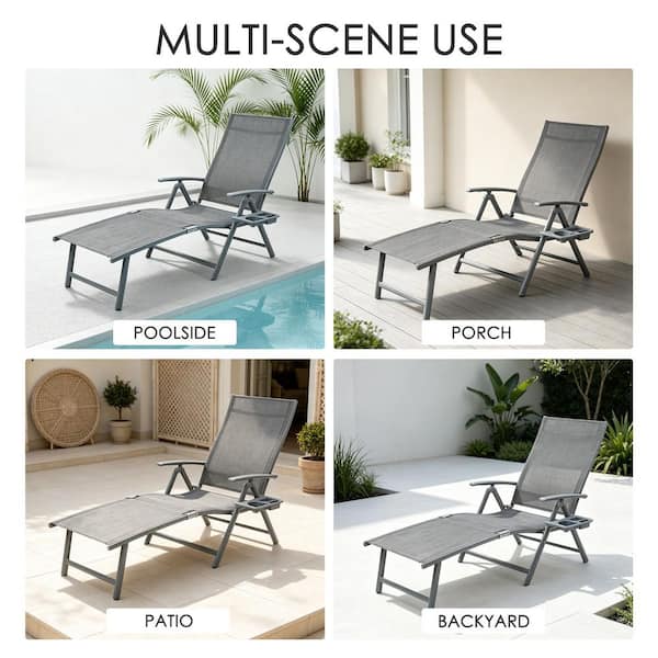 KOZYARD Cozy Gray Adjustable Foldable Reclining Aluminum Outdoor
