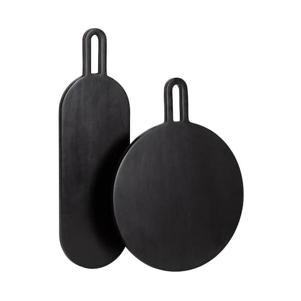 Kate and Laurel Staven Black Round Wood Tray (Set of 2)