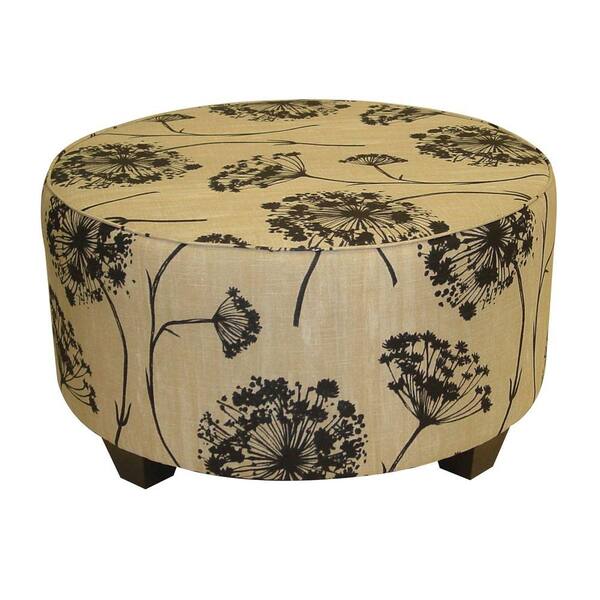 Unbranded Georgetown Lace Round Cocktail Ottoman in Black and Beige