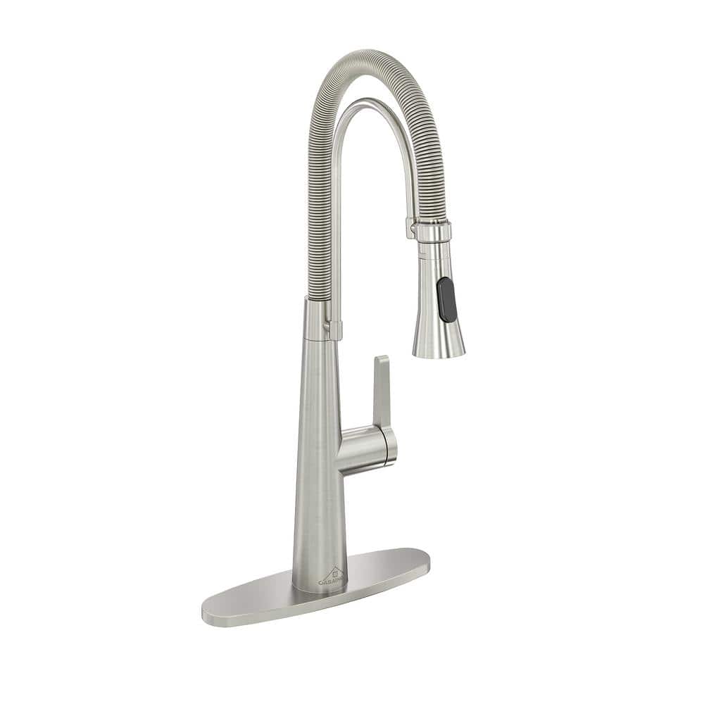 Dimakai Single Handle Spring Pull Down Sprayer Kitchen Faucet with Dual Function Sprayhead Deckplate Included in Brushed Nickel