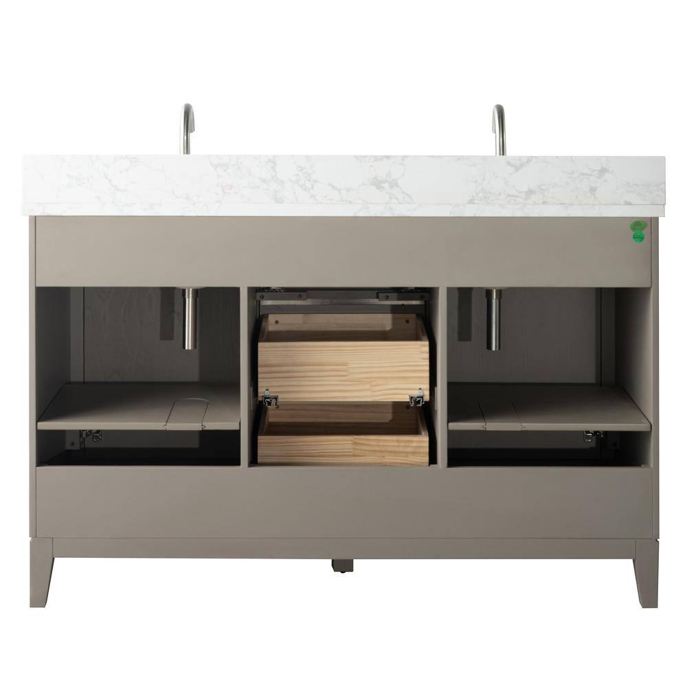 Driftwood Gray Double Sink Bathroom Vanity with Marble Top