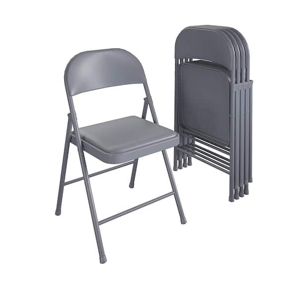Cosco SmartFold Grey Vinyl Seat Folding Chair (Set of 4