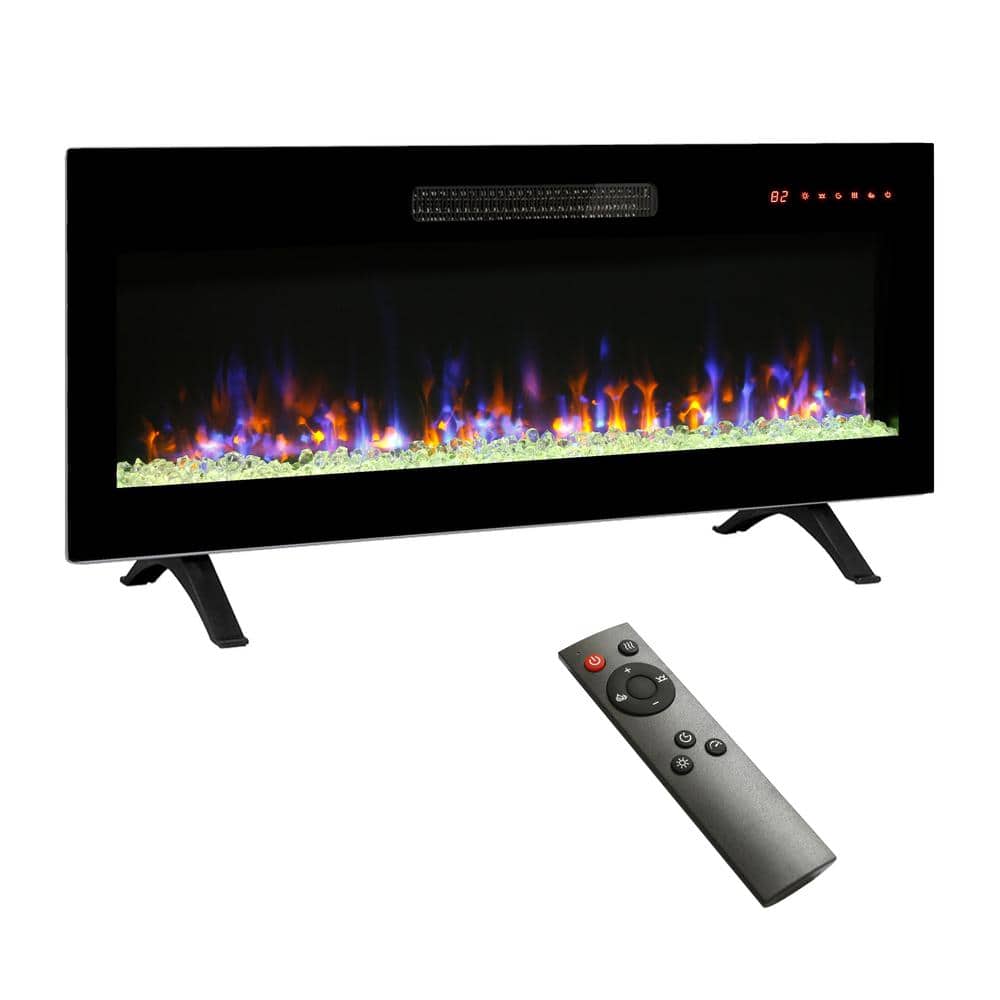 42" Black Wall-Mounted Electric Fireplace with Remote