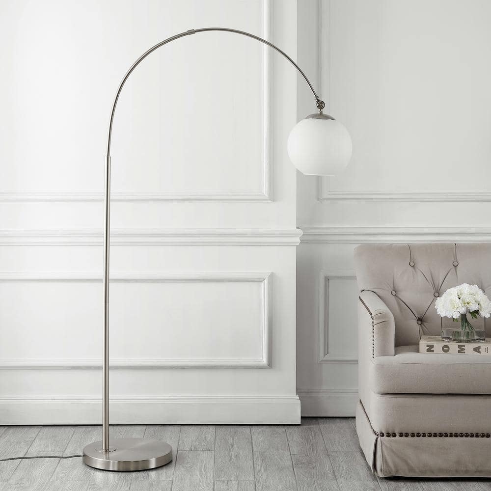 Nora Minimalistic Transitional Nickel Arc Floor Lamp with Frosted Shade