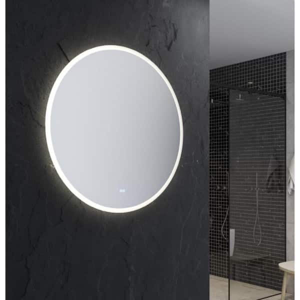 Fresca Angelo 42 in. W x 42 in. H Round Frameless Wall Mount Mirror with LED Lighting and Defogger - Bathroom Vanity Mirror