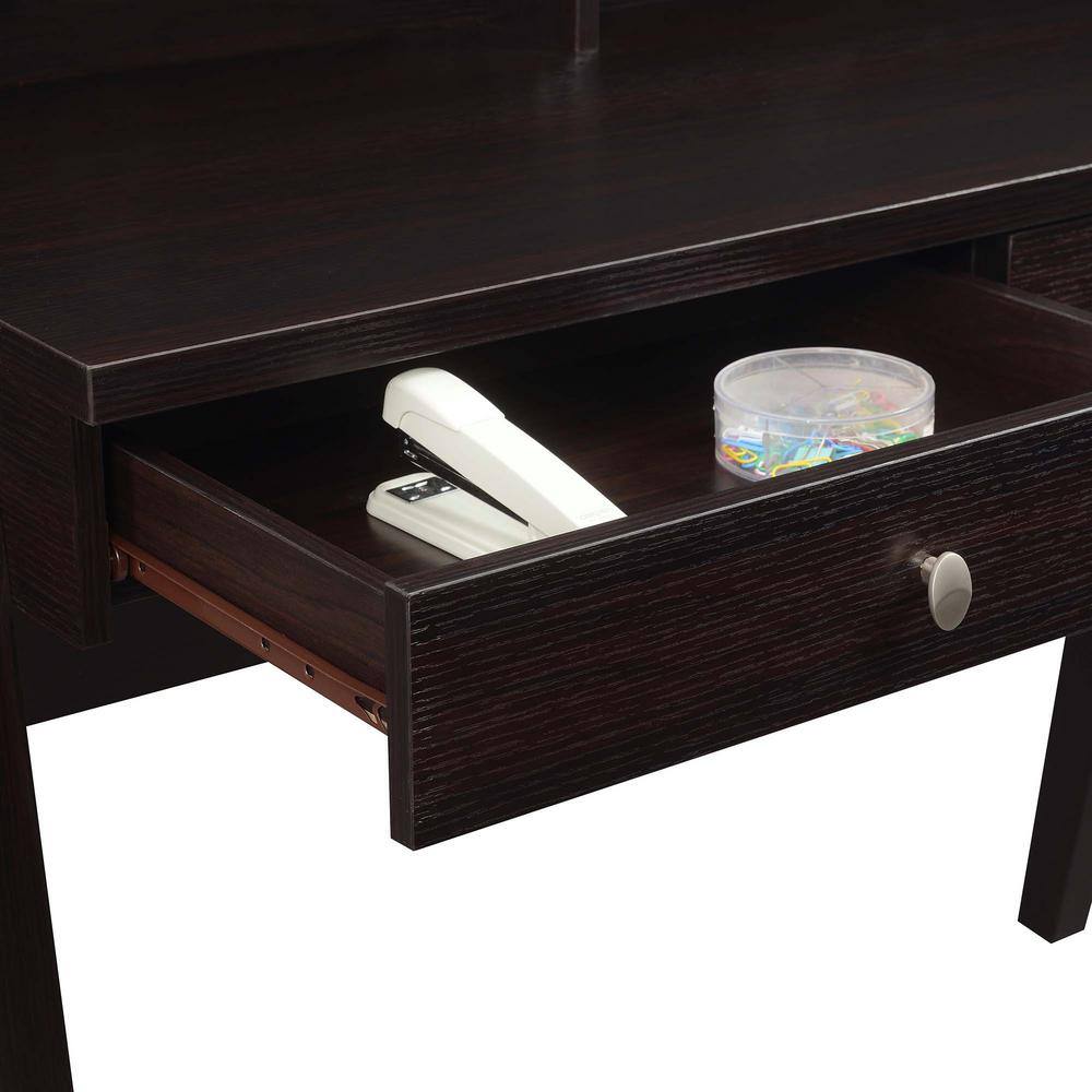 Espresso 42" Wood Desk with Drawers and Shelf