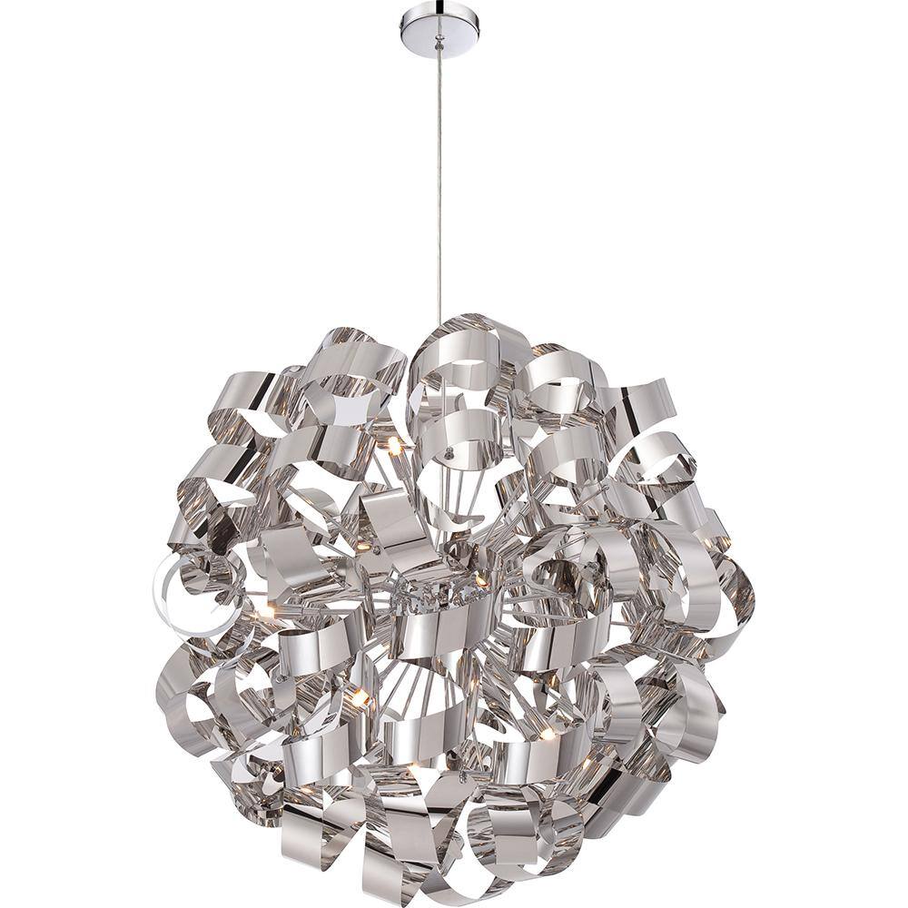 Polished Chrome Globe Pendant with Crystal Incandescence