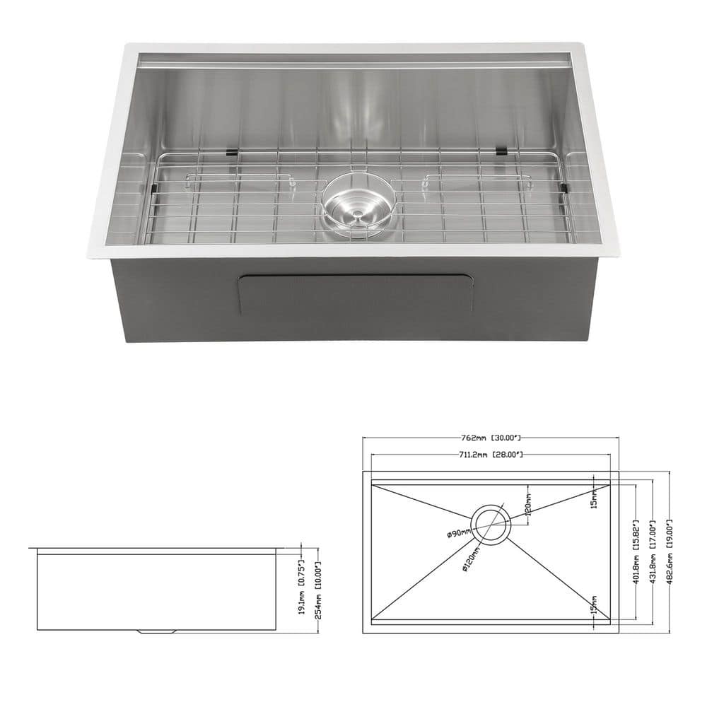 Undermount Workstation Kitchen Sink-30 in. x 19 in. x 10 in. Stainless Steel 16-Gauge Deep Single Bowl Sink price history on PriceWatchPro
