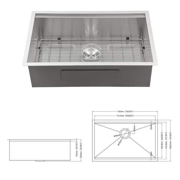 Undermount Workstation Kitchen Sink-30 in. x 19 in. x 10 in. Stainless Steel 16-Gauge Deep Single Bowl Sink